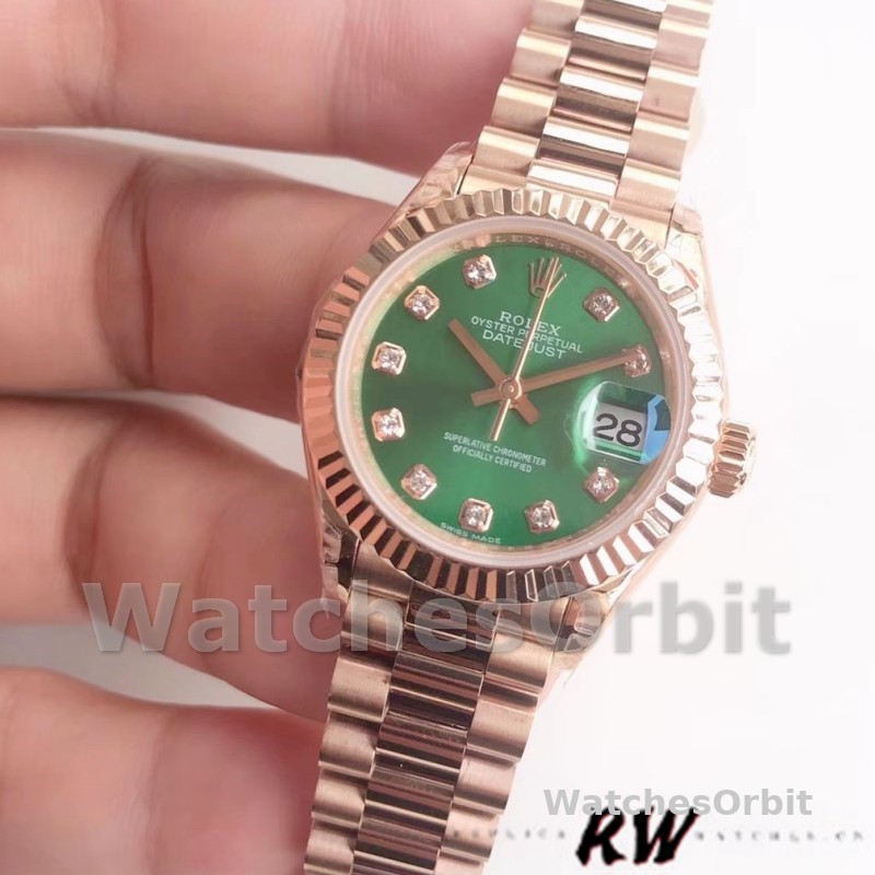 Rolex Datejust 279175 Olive Green Diamonds Dial Fluted Bezel 28mm Lady Replica Watch