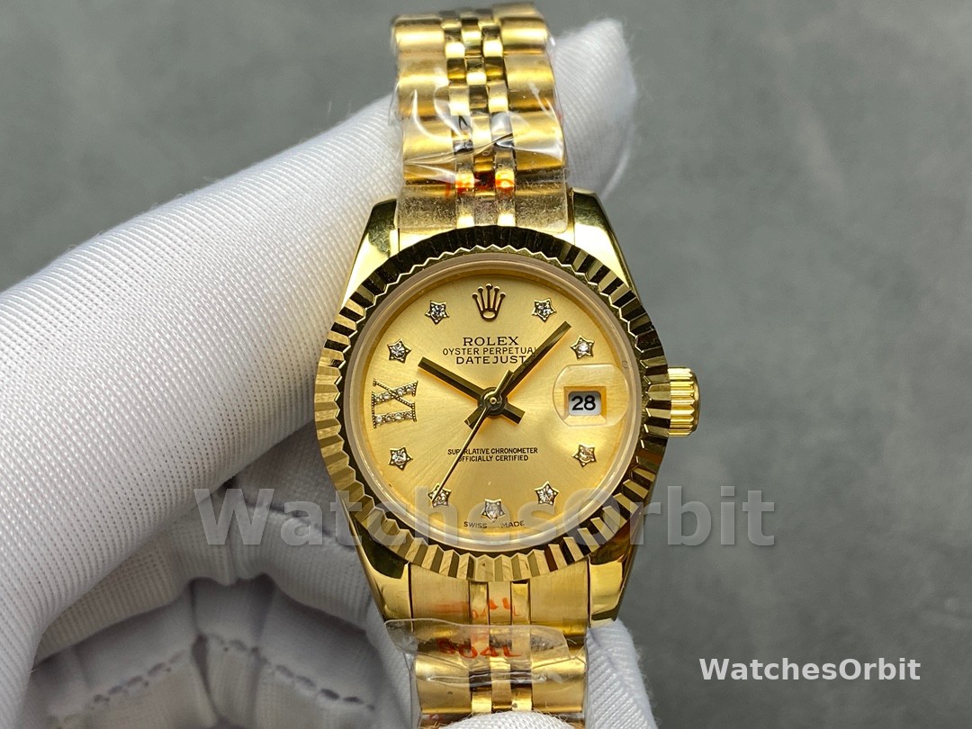 Rolex Datejust 279178 Champagne Diamond Dial Fluted Bezel 28mm Lady Replica Watch