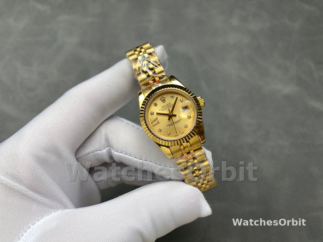 Rolex Datejust 279178 Champagne Diamond Dial Fluted Bezel 28mm Lady Replica Watch