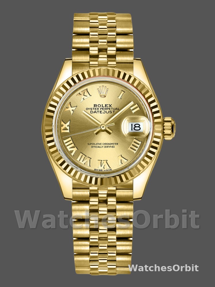 Rolex Datejust 279178 Champagne Roman Dial Yellow Gold 28mm Lady Replica Watch