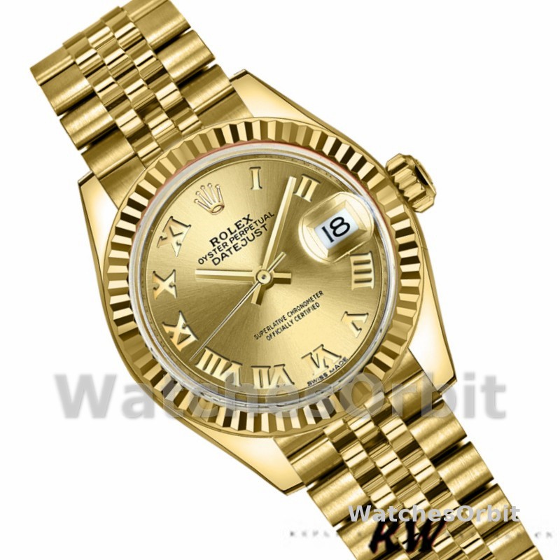 Rolex Datejust 279178 Champagne Roman Dial Yellow Gold 28mm Lady Replica Watch