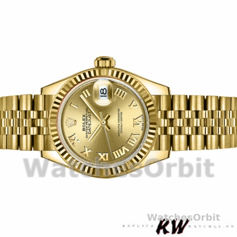 Rolex Datejust 279178 Champagne Roman Dial Yellow Gold 28mm Lady Replica Watch