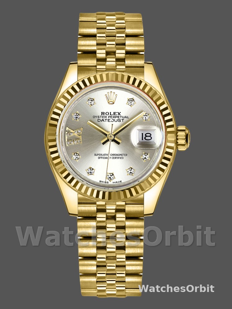 Rolex Datejust 279178 Silver Dial Diamond Yellow Gold 28mm Lady Replica Watch