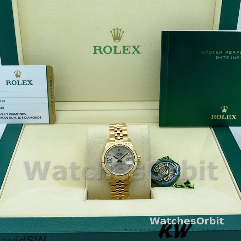 Rolex Datejust 279178 Silver Dial Diamond Yellow Gold 28mm Lady Replica Watch