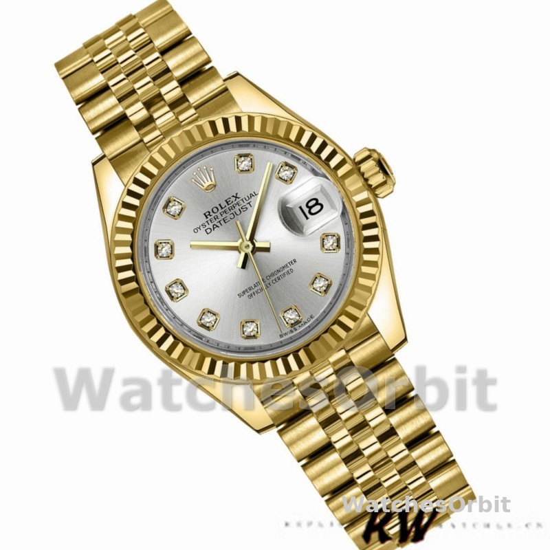 Rolex Datejust 279178 Silver Diamond Dial Yellow Gold 28mm Lady Replica Watch