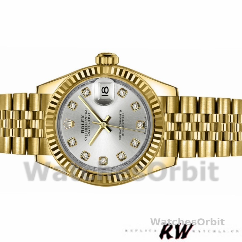 Rolex Datejust 279178 Silver Diamond Dial Yellow Gold 28mm Lady Replica Watch