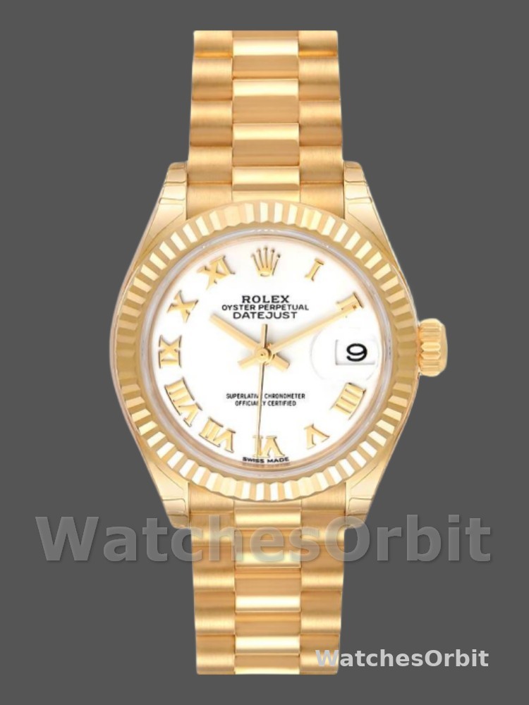 Rolex Datejust 279178 White Roman Dial Fluted Bezel 28mm Lady Replica Watch