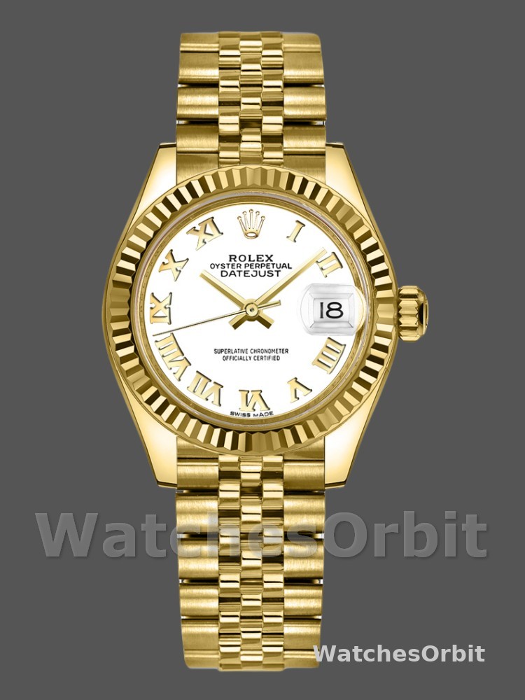 Rolex Datejust 279178 White Roman Dial Yellow Gold 28mm Lady Replica Watch