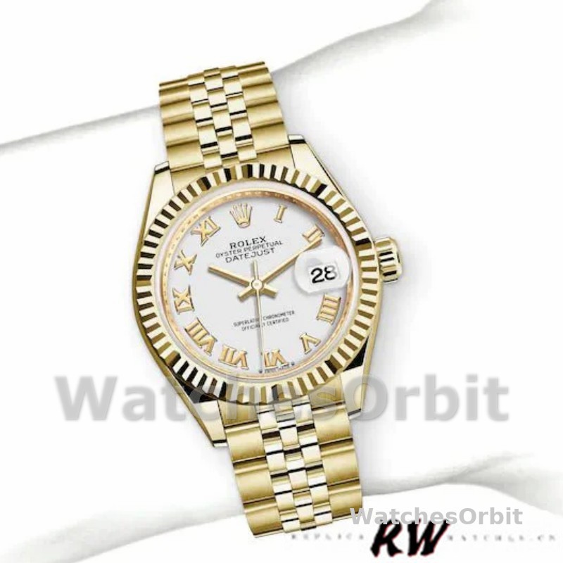 Rolex Datejust 279178 White Roman Dial Yellow Gold 28mm Lady Replica Watch
