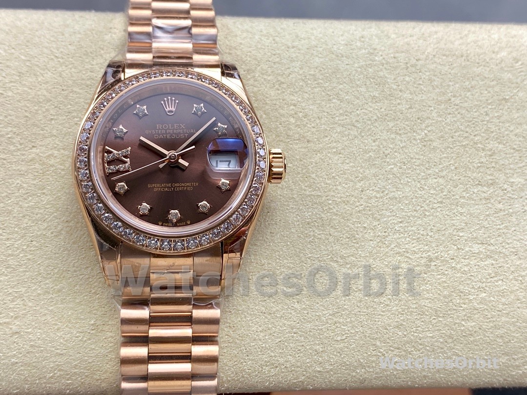 Rolex Datejust 28mm Everose Gold 279135RBR 0001 Chocolate 17 Diamond President Lady