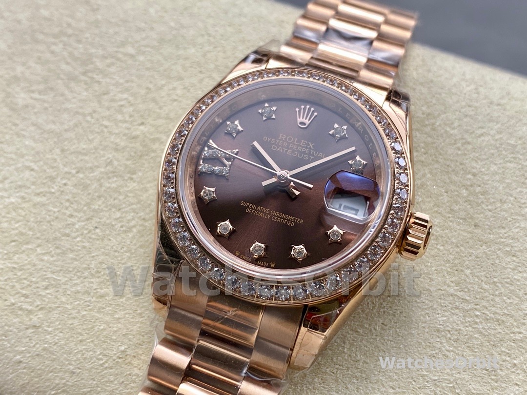 Rolex Datejust 28mm Everose Gold 279135RBR 0001 Chocolate 17 Diamond President Lady