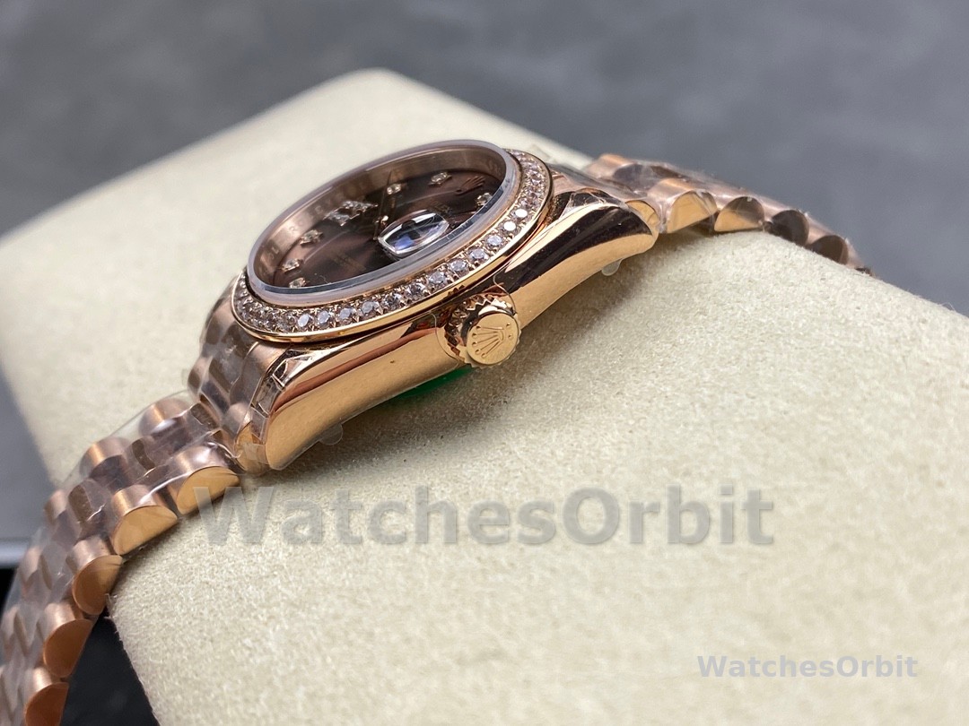 Rolex Datejust 28mm Everose Gold 279135RBR 0001 Chocolate 17 Diamond President Lady