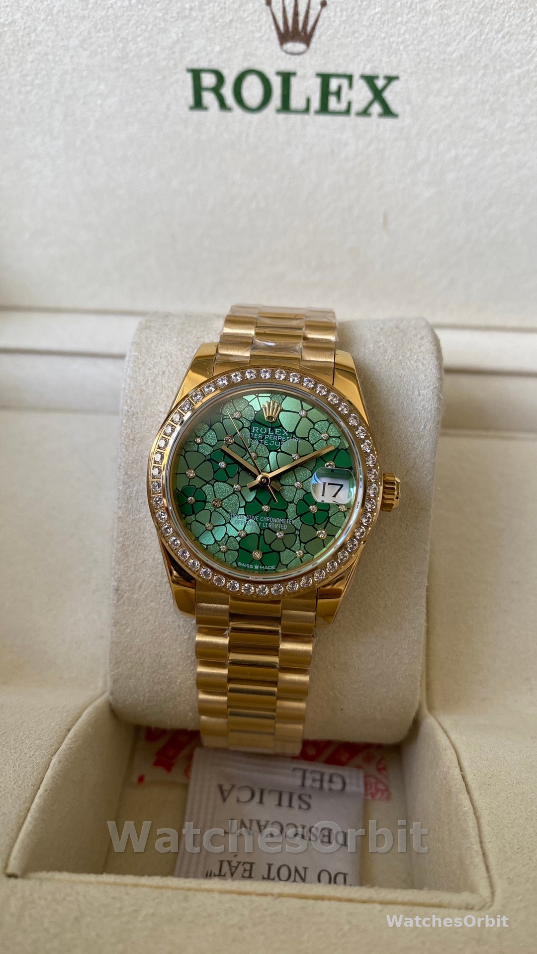Rolex Datejust 31 Yellow Gold Olive Green Floral Motif Diamond Bezel M278288RBR 0038