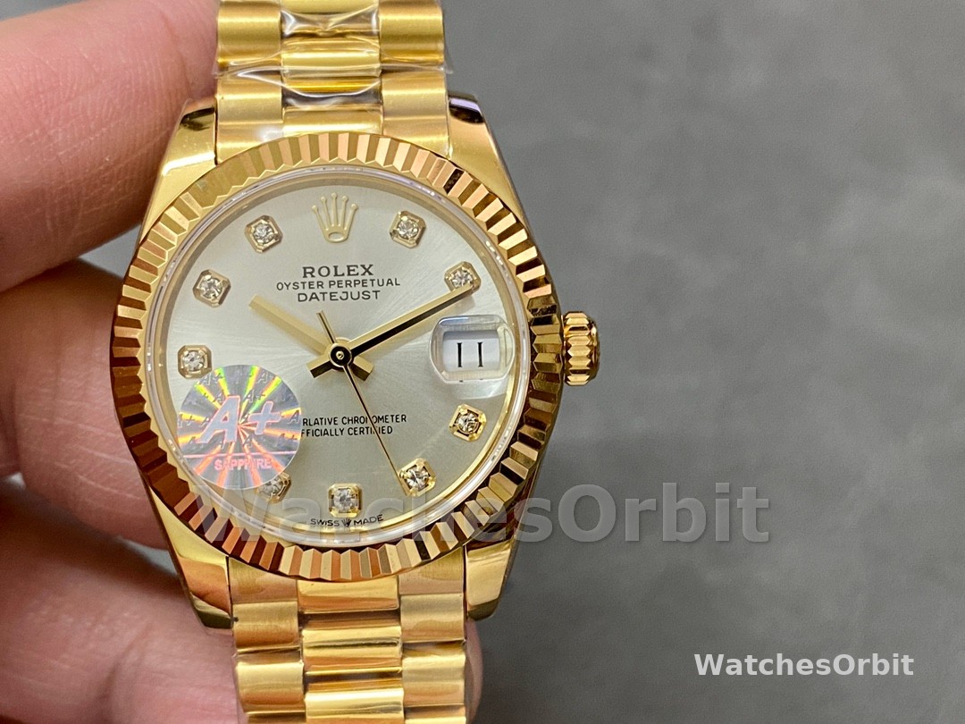 Rolex Datejust 31 Yellow Gold Silver Diamond Dial M278278 0034 Women's Watch