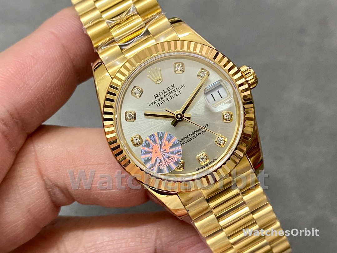 Rolex Datejust 31 Yellow Gold Silver Diamond Dial M278278 0034 Women's Watch