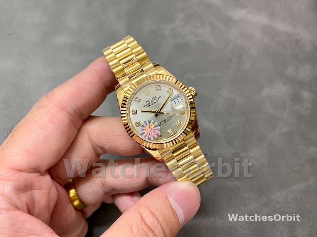 Rolex Datejust 31 Yellow Gold Silver Diamond Dial M278278 0034 Women's Watch