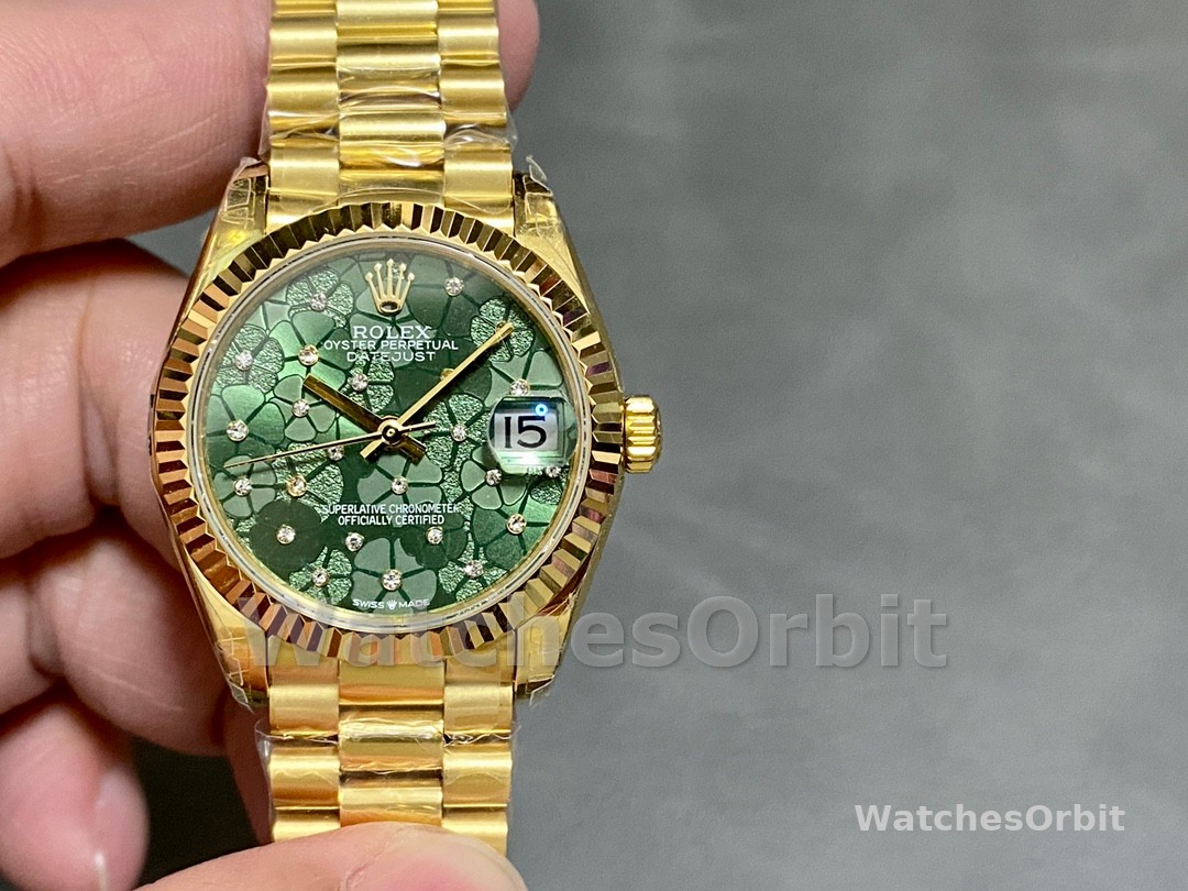 Rolex Datejust 31mm Yellow Gold 278278 Olive Green Floral President m278278 0046