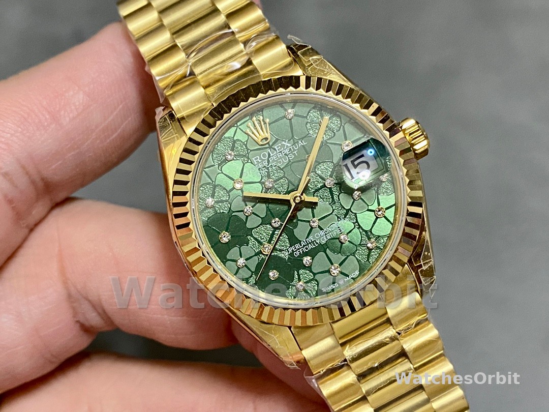 Rolex Datejust 31mm Yellow Gold 278278 Olive Green Floral President m278278 0046
