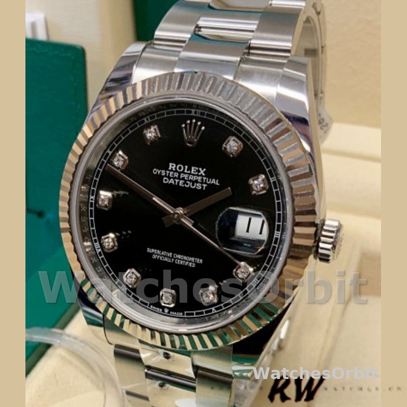 Rolex Datejust 41 Fluted Bezel Black Diamond Dial m126334 0011 Mens Replica Watch