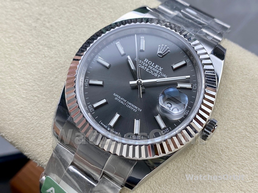 Rolex Datejust 41 White Gold Fluted Bezel Slate Dial Oyster M126334 0013 Men's Watch