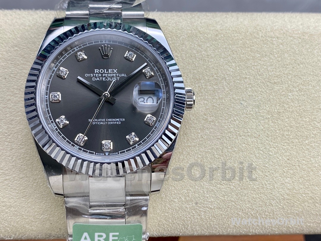 Rolex Datejust m126334 0005 Fluted Bezel Dark Rhodium Grey Dial 41MM Mens Replica Watch