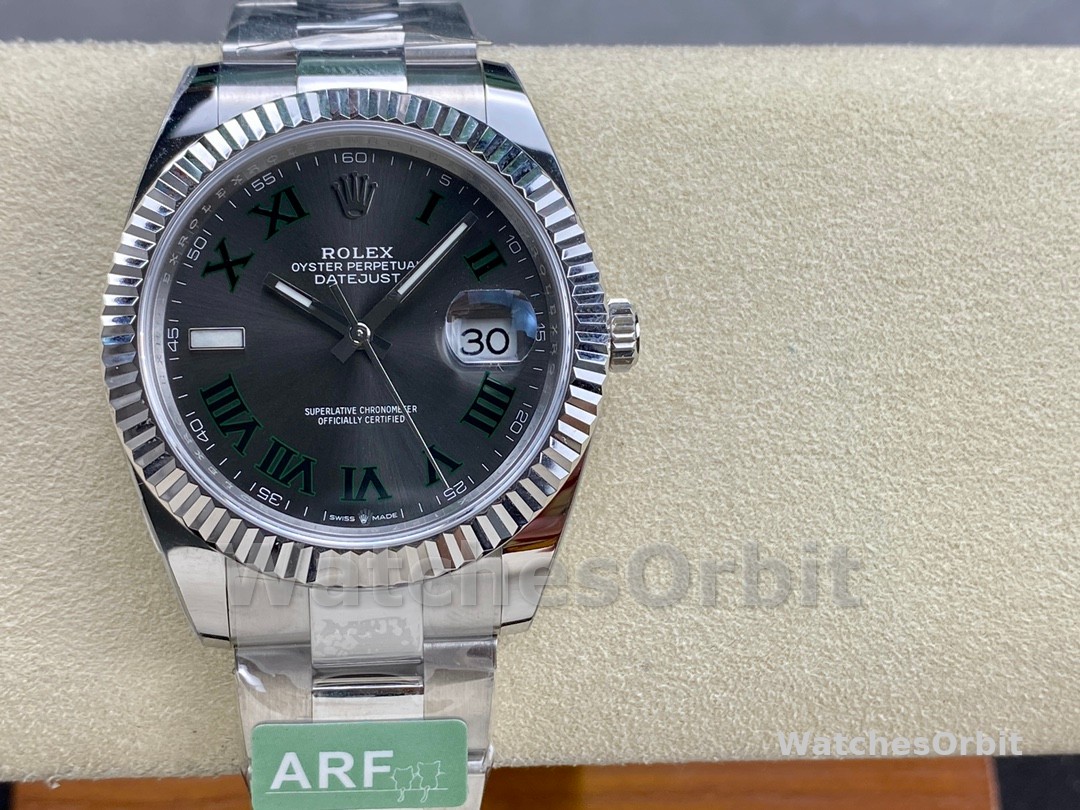 Rolex Datejust m126334 0021 Fluted Bezel Grey Wimbledon Dial 41MM Mens Replica Watch