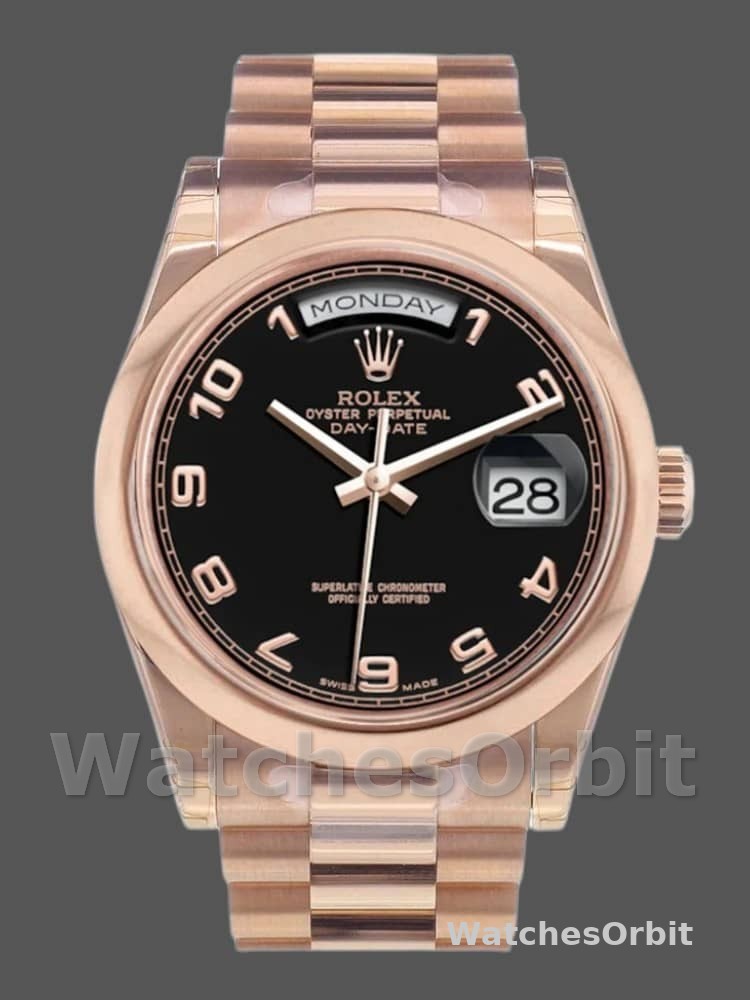 Rolex Day-Date 118205 Black Arabic Dial 36mm Unisex Replica Watch