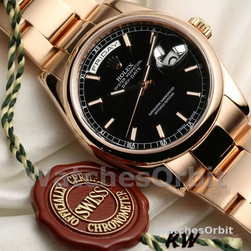 Rolex Day Date 118205 Black Dial Rose Gold 36mm Unisex Replica Watch
