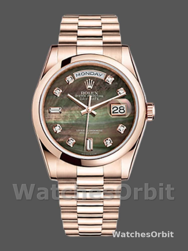 Rolex Day-Date 118205 Dark Mother of Pearl Black Dial 36mm Unisex Replica Watch