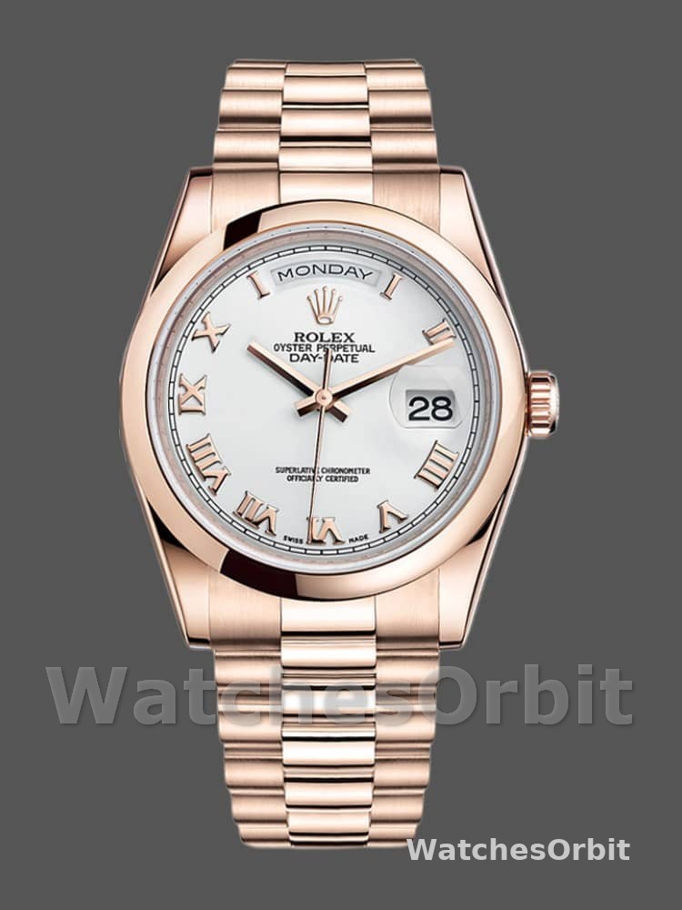 Rolex Day-Date 118205 Everose Gold White Dial 36mm Unisex Replica Watch