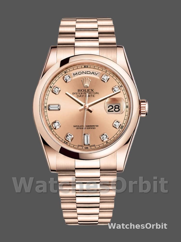 Rolex Day-Date 118205 Rose Gold Champagne Diamond Dial 36mm Unisex Replica Watch