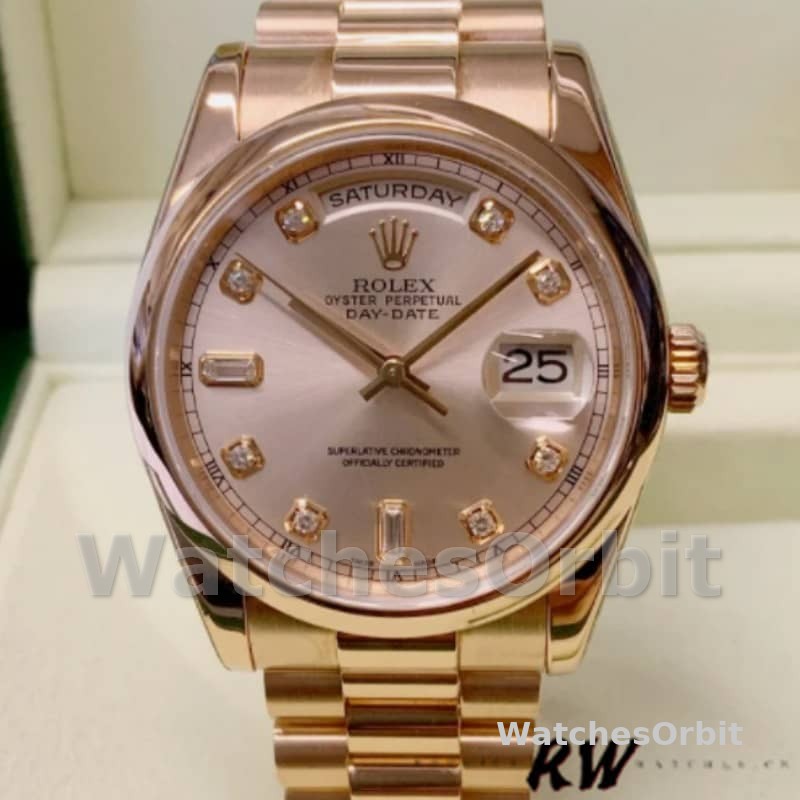 Rolex Day-Date 118205 Rose Gold Champagne Diamond Dial 36mm Unisex Replica Watch