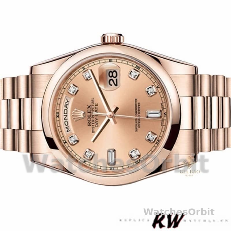 Rolex Day-Date 118205 Rose Gold Champagne Diamond Dial 36mm Unisex Replica Watch
