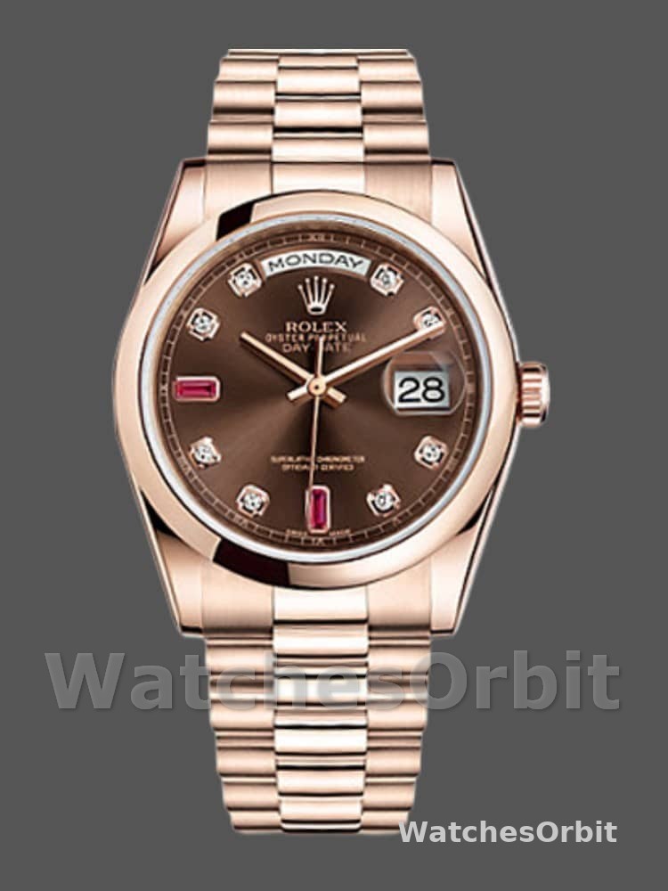 Rolex Day-Date 118205 Rose Gold Chocolate Brown Dial 36mm Unisex Replica Watch
