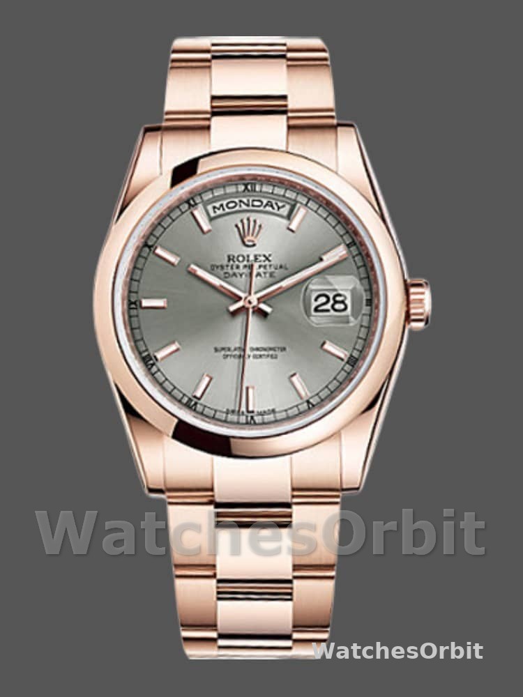 Rolex Day-Date 118205 Rose Gold Grey Dial 36mm Unisex Replica Watch