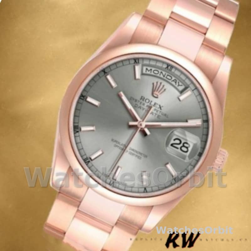 Rolex Day-Date 118205 Rose Gold Grey Dial 36mm Unisex Replica Watch