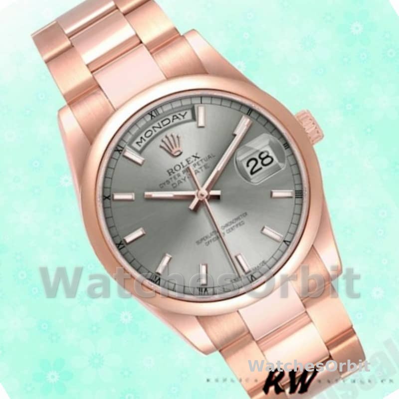 Rolex Day-Date 118205 Rose Gold Grey Dial 36mm Unisex Replica Watch