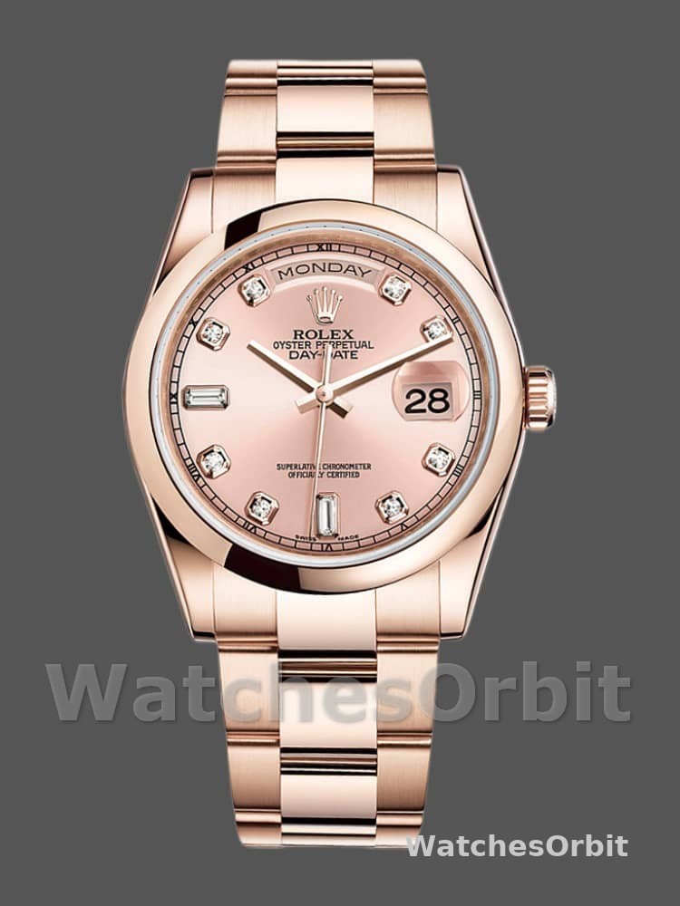 Rolex Day-Date 118205 Rose Gold Pink Diamond Dial 36mm Unisex Replica Watch