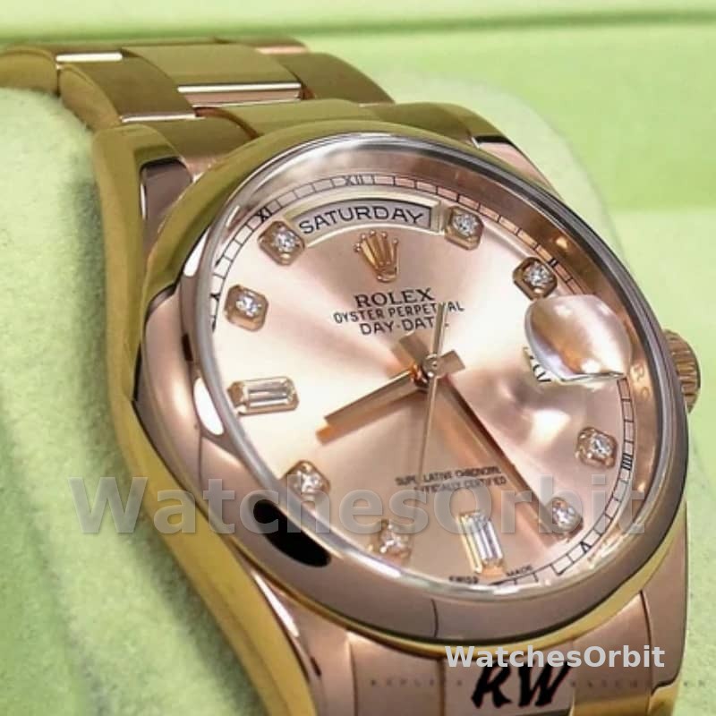 Rolex Day-Date 118205 Rose Gold Pink Diamond Dial 36mm Unisex Replica Watch