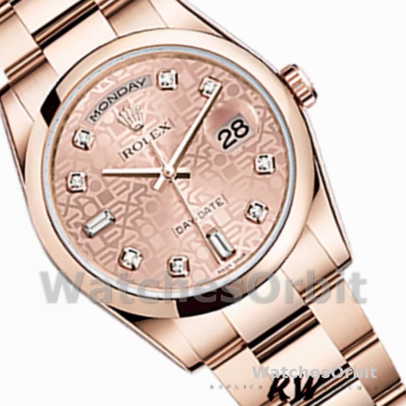 Rolex Day-Date 118205 Rose Gold Pink Jubilee Diamond Dial 36mm Unisex Replica Watch