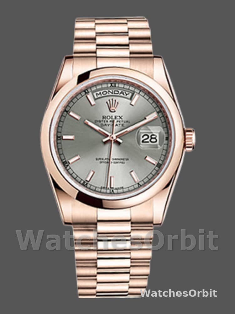 Rolex Day-Date 118205 Rose Gold Rhodium Grey Dial 36mm Unisex Replica Watch
