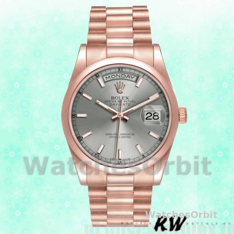 Rolex Day-Date 118205 Rose Gold Rhodium Grey Dial 36mm Unisex Replica Watch