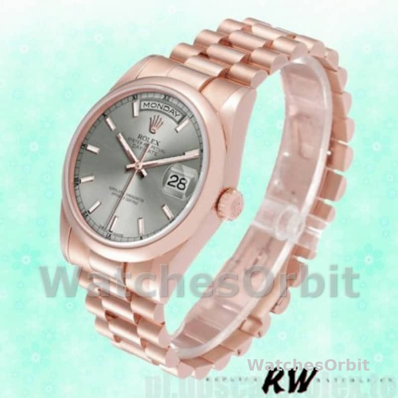 Rolex Day-Date 118205 Rose Gold Rhodium Grey Dial 36mm Unisex Replica Watch