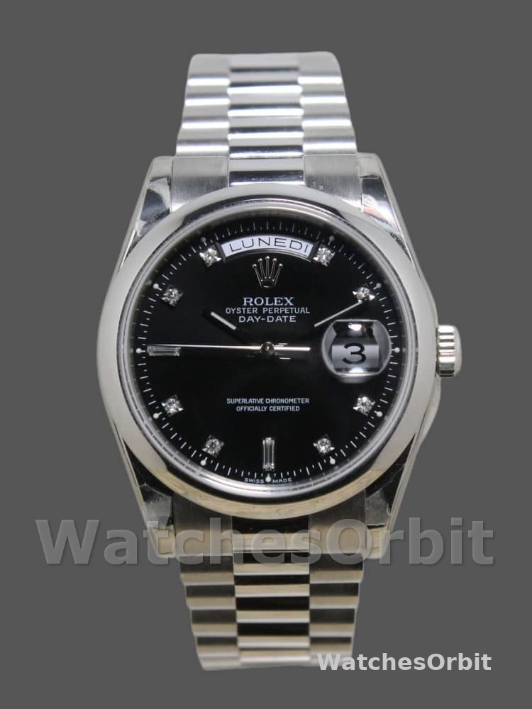 Rolex Day Date 118206 Black Diamond Dial 36mm Unisex Replica Watch