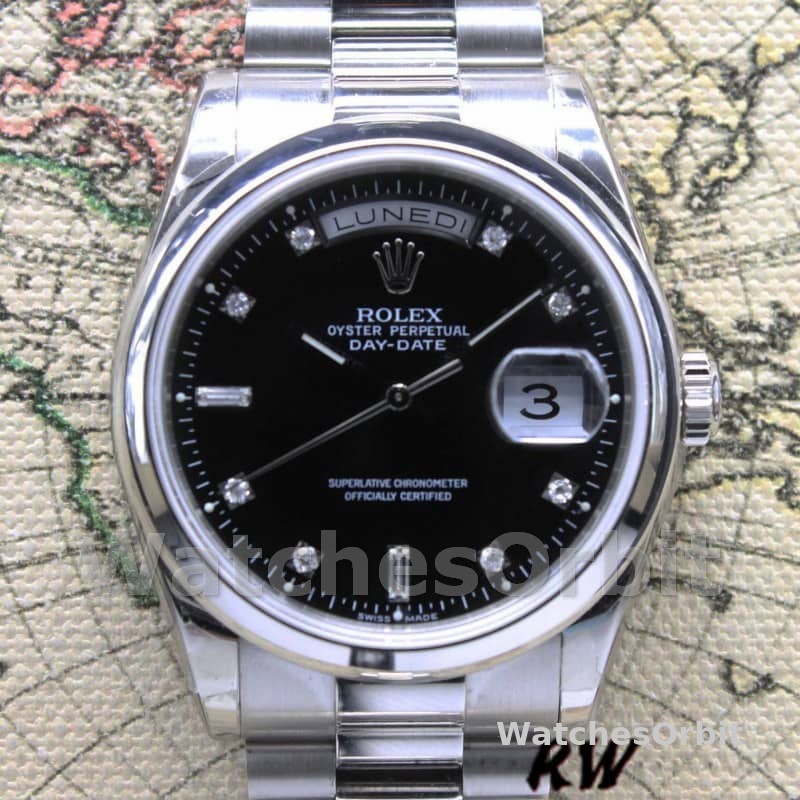 Rolex Day Date 118206 Black Diamond Dial 36mm Unisex Replica Watch