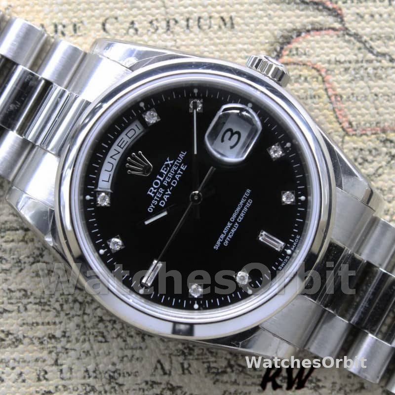 Rolex Day Date 118206 Black Diamond Dial 36mm Unisex Replica Watch