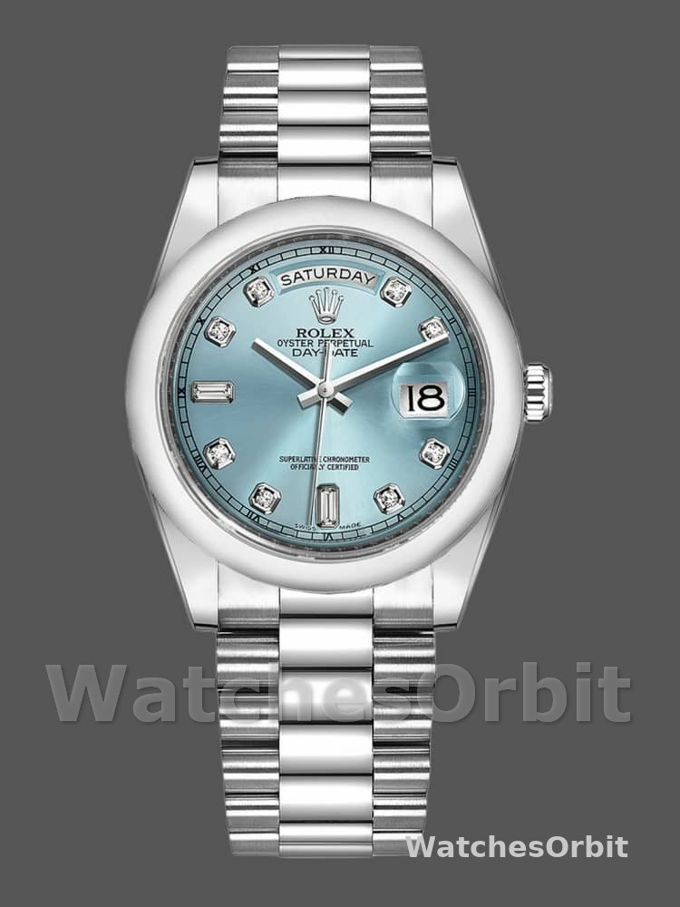 Rolex Day-Date 118206 Ice Blue Dial Diamond Platinum 36mm Unisex Replica Watch