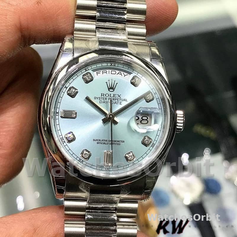 Rolex Day-Date 118206 Ice Blue Dial Diamond Platinum 36mm Unisex Replica Watch