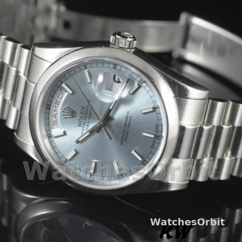 Rolex Day-Date 118206 Ice Blue Dial Polished Platinum Bezel 36mm Unisex Replica Watch