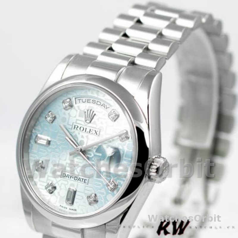 Rolex Day-Date 118206 Ice Blue Diamonds Dial 36mm Unisex Replica Watch